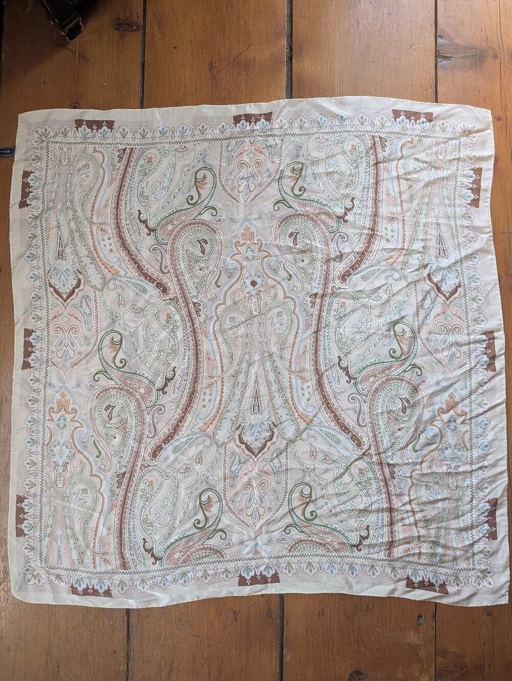 Allea Italian 100% Silk Scarf Neutral Paisley Hand Rolled Edge